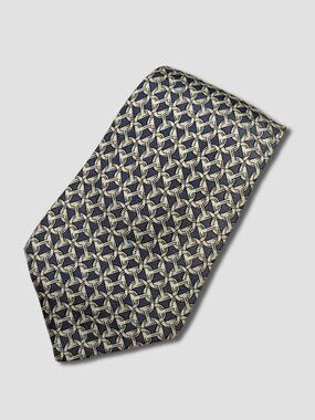 HERMES DARK NAVY LIGHT GREY HORSEBIT PRINT SILK NECKTIE